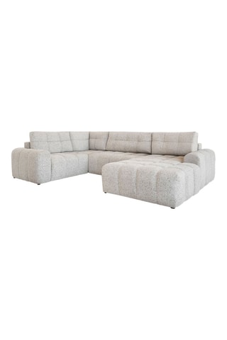 Canapé d’angle panoramique modulable convertible Lulu - Gris clair - 8 places - En tissu structuré chiné