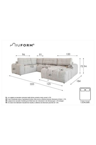 Canapé d’angle panoramique modulable convertible Lulu - Gris clair - 8 places - En tissu structuré chiné