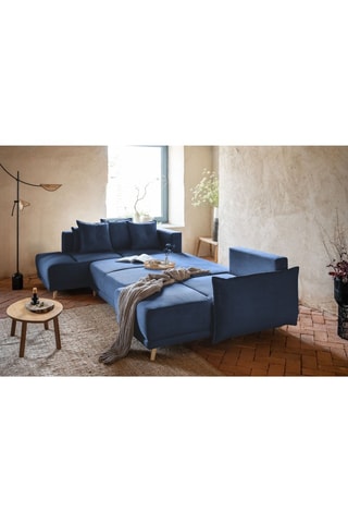 Canapé d’angle gauche panoramique convertible Lazy - Bleu marine - 8 places - En velours côtelé