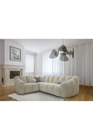 Canapé d’angle gauche modulaire Shell - Beige - 6 places - En tissu structuré anti-tâche - Pet Friendly