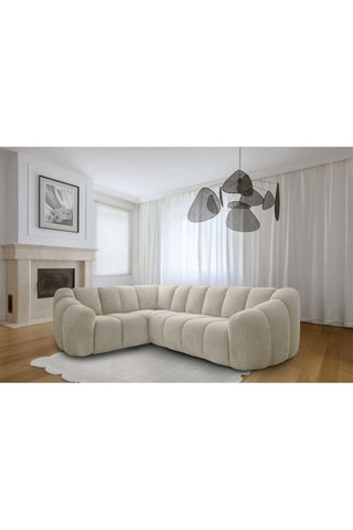 Canapé d’angle gauche modulaire Shell - Beige - 6 places - En tissu structuré anti-tâche - Pet Friendly