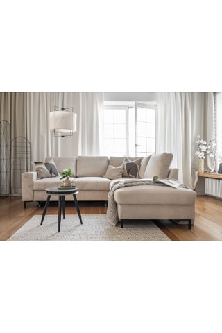 Canapé d’angle droit convertible Lofty Lilly - Beige - 6 places - En velours côtelé  toucher velours