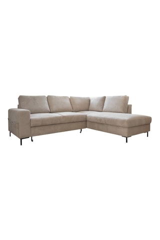 Canapé d’angle droit convertible Lofty Lilly - Beige - 6 places - En velours côtelé  toucher velours