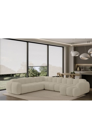 Canapé d’angle gauche panoramique modulaire Cloud - Beige - 8 places - En tissu structuré anti-tâche - Pet Friendly