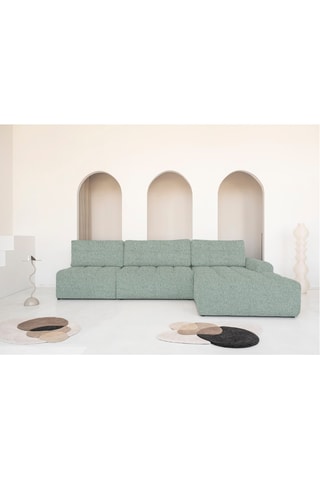 Canapé d'angle droit convertible Lulu - Vert sauge - 5 places - En tissu structuré chiné