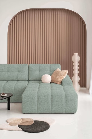 Canapé d'angle droit convertible Lulu - Vert sauge - 5 places - En tissu structuré chiné