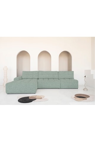 Canapé d'angle gauche convertible Lulu - Vert sauge - 5 places - En tissu structuré chiné