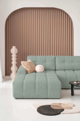 Canapé d'angle gauche convertible Lulu - Vert sauge - 5 places - En tissu structuré chiné