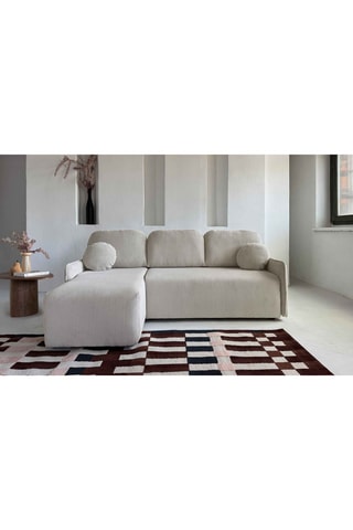Canapé d'angle réversible convertible Timmy - Beige - 4 places - En tissu velours
