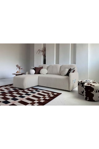 Canapé d'angle réversible convertible Timmy - Beige - 4 places - En tissu velours