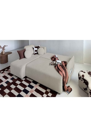 Canapé d'angle réversible convertible Timmy - Beige - 4 places - En tissu velours