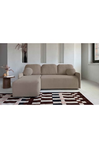 Canapé d'angle réversible convertible Timmy - Beige - 4 places - En tissu velours