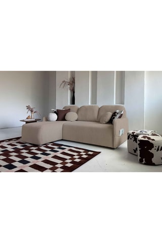 Canapé d'angle réversible convertible Timmy - Beige - 4 places - En tissu velours