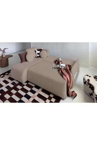 Canapé d'angle réversible convertible Timmy - Beige - 4 places - En tissu velours