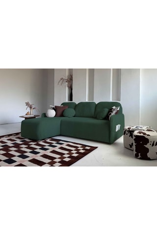 Canapé d'angle réversible convertible Timmy - Vert foncé - 4 places - En tissu velours