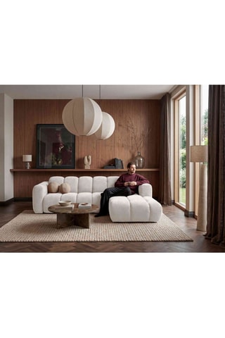 Canapé d'angle droit convertible Michell - Beige - 6 places - En tissu chenille antitache