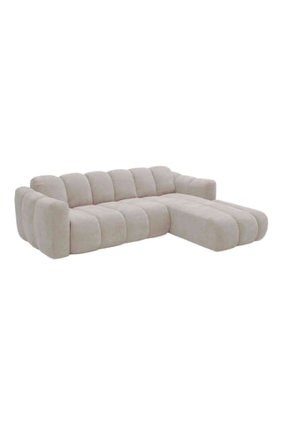 Canapé d'angle droit convertible Michell - Beige - 6 places - En tissu chenille antitache