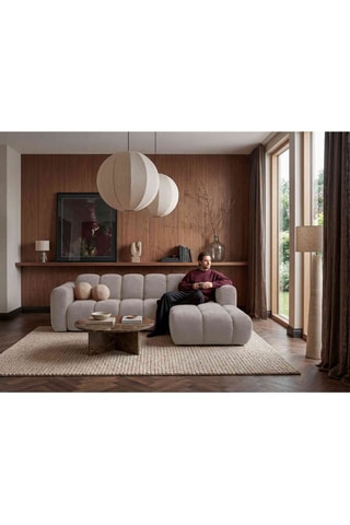 Canapé d'angle droit convertible Michell - Beige - 6 places - En tissu chenille antitache