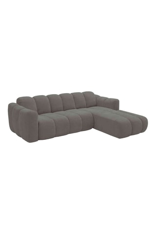 Canapé d'angle droit convertible Michell - Gris - 6 places - En tissu chenille antitache