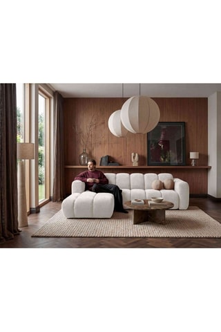Canapé d'angle gauche convertible Michell - Beige - 6 places - En tissu chenille antitache