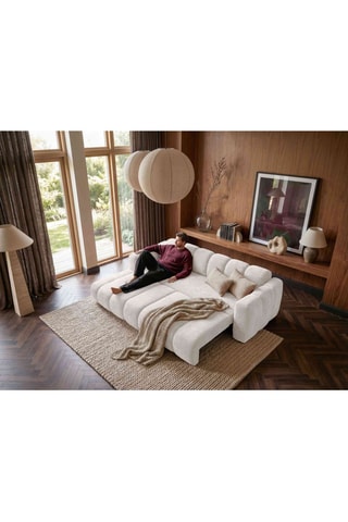 Canapé d'angle gauche convertible Michell - Beige - 6 places - En tissu chenille antitache