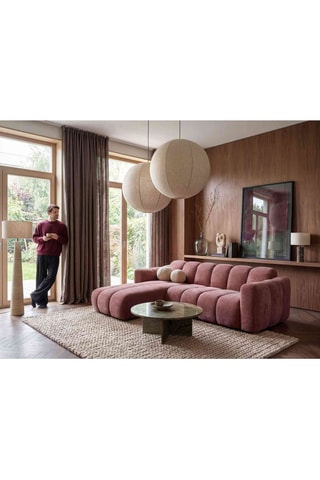 Canapé d'angle gauche convertible Michell - Rose - 6 places - En tissu chenille antitache