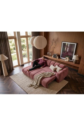 Canapé d'angle gauche convertible Michell - Rose - 6 places - En tissu chenille antitache