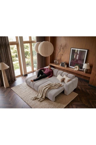 Canapé d'angle gauche convertible Michell - Beige - 6 places - En tissu chenille antitache