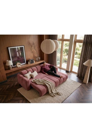 Canapé d'angle droit convertible Michell - Rose - 6 places - En tissu chenille antitache