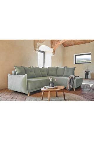 Canapé d'angle droit convertible Lazy Lukka - Vert clair - 6 places - En tissu velours