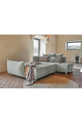 Canapé d'angle droit convertible Lazy Lukka - Vert clair - 6 places - En tissu velours