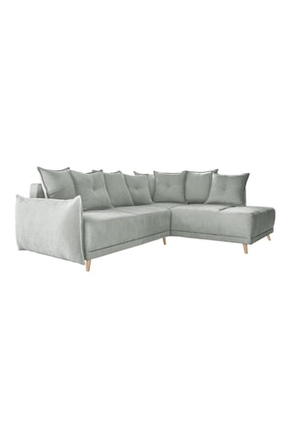 Canapé d'angle droit convertible Lazy Lukka - Vert clair - 6 places - En tissu velours