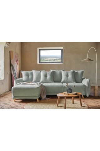 Canapé d'angle gauche convertible Lazy Lukka - Vert - 4 places - En tissu chenille antitache