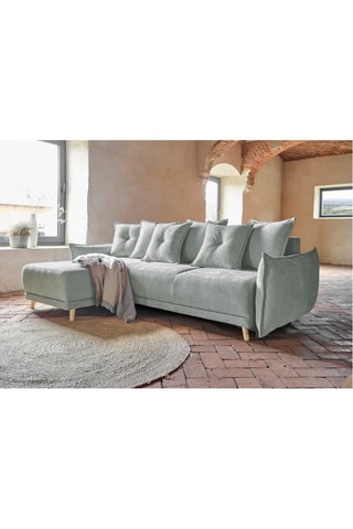 Canapé d'angle gauche convertible Lazy Lukka - Vert - 4 places - En tissu chenille antitache