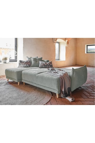 Canapé d'angle gauche convertible Lazy Lukka - Vert - 4 places - En tissu chenille antitache