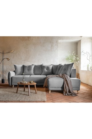 Canapé d'angle droit convertible Lazy Lukka - Gris - 6 places - En tissu velours