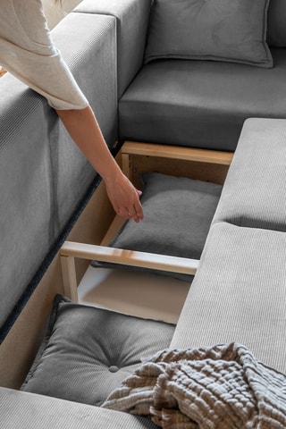 Canapé d'angle droit convertible Lazy Lukka - Gris - 6 places - En tissu velours