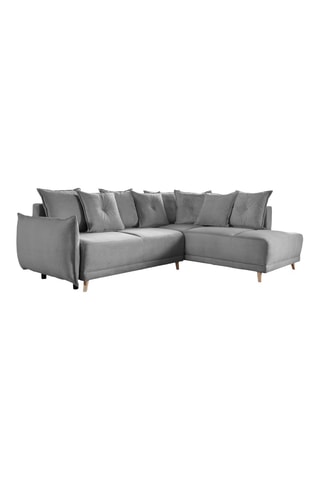 Canapé d'angle droit convertible Lazy Lukka - Gris - 6 places - En tissu velours
