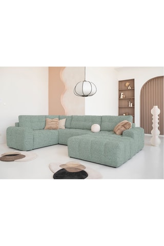 Canapé d'angle droit convertible Lulu - Vert chiné - 8 places - En tissu structuré