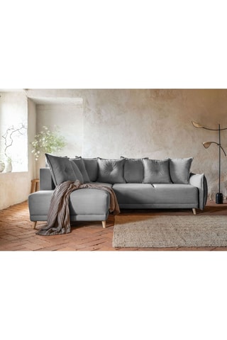 Canapé d'angle gauche convertible Lazy Lukka - Gris - 6 places - En tissu velours