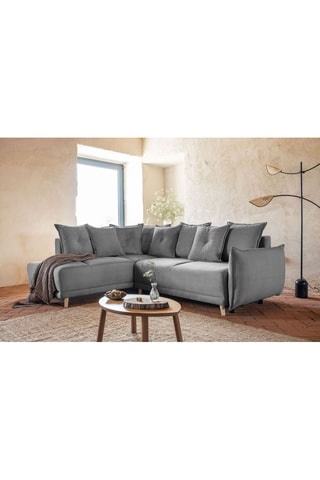 Canapé d'angle gauche convertible Lazy Lukka - Gris - 6 places - En tissu velours