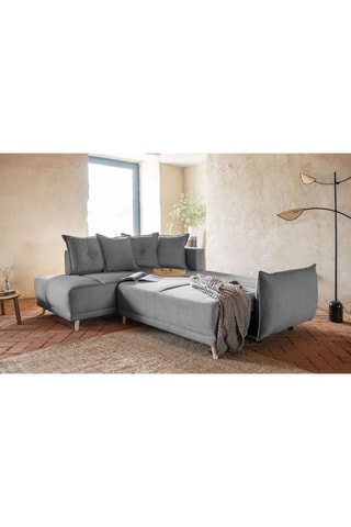 Canapé d'angle gauche convertible Lazy Lukka - Gris - 6 places - En tissu velours
