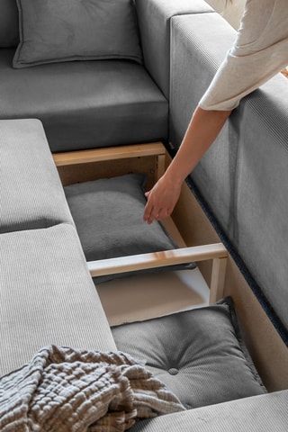 Canapé d'angle gauche convertible Lazy Lukka - Gris - 6 places - En tissu velours