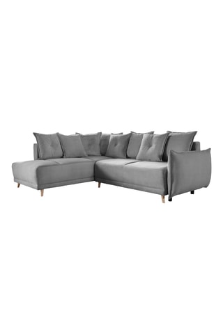 Canapé d'angle gauche convertible Lazy Lukka - Gris - 6 places - En tissu velours