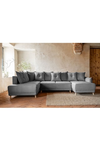Canapé d'angle gauche convertible Lazy Lukka - Gris - 8 places - En tissu velours