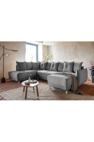 Canapé d'angle gauche convertible Lazy Lukka - Gris - 8 places - En tissu velours