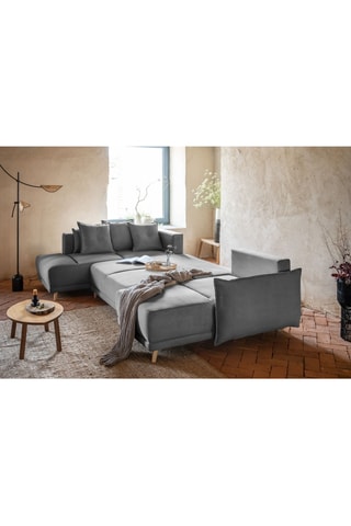 Canapé d'angle gauche convertible Lazy Lukka - Gris - 8 places - En tissu velours