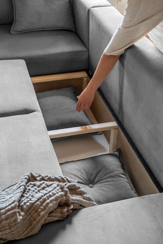 Canapé d'angle gauche convertible Lazy Lukka - Gris - 8 places - En tissu velours
