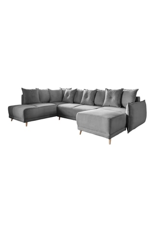 Canapé d'angle gauche convertible Lazy Lukka - Gris - 8 places - En tissu velours