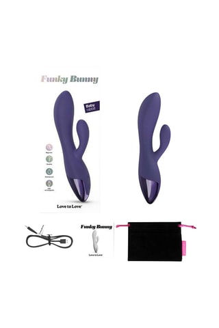 Vibrador con estimulador clitoriano Funky Bunny - 10,3 cm - Waterproof - Índigo